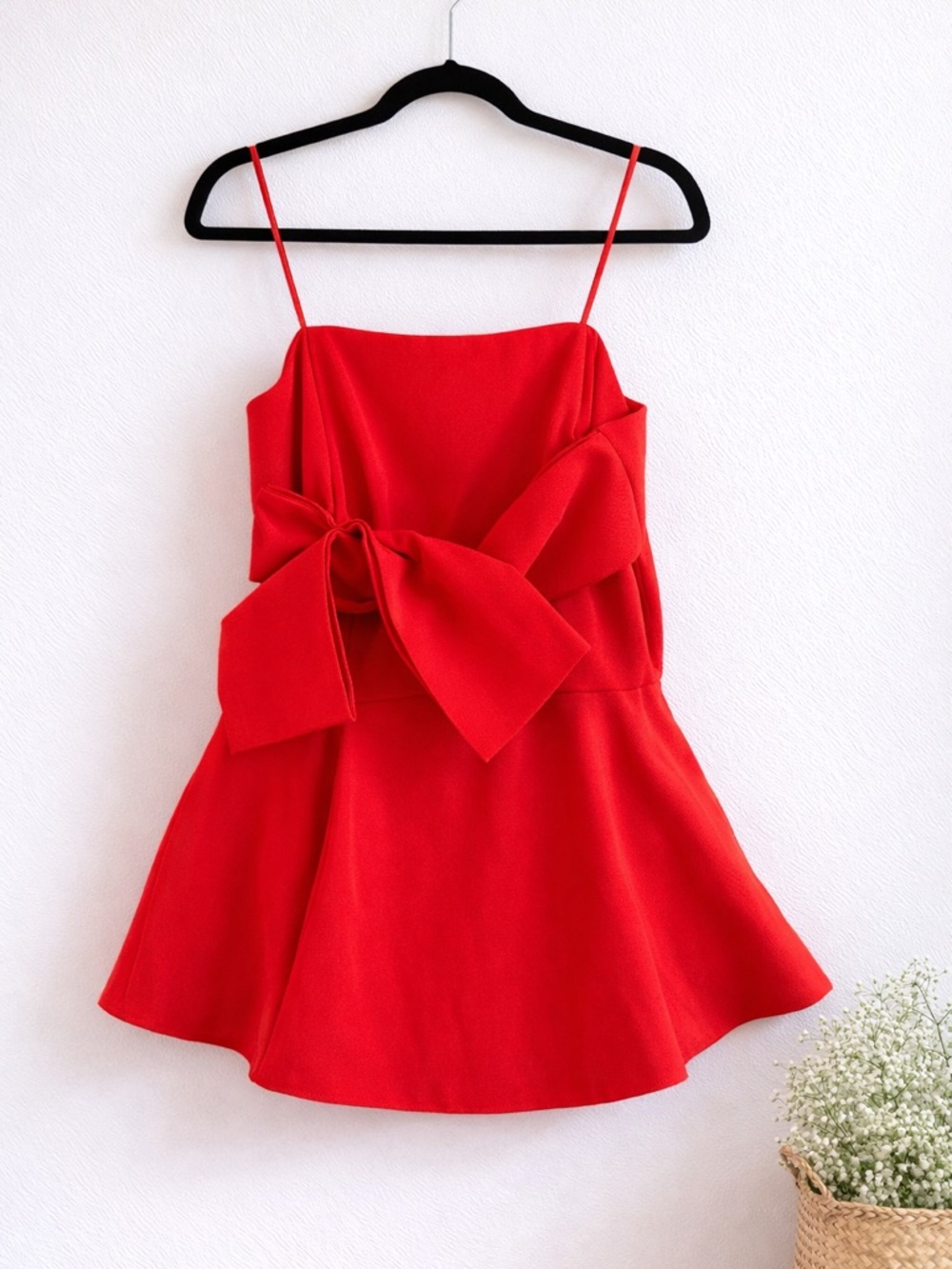Anthropologie Red Bow Front Strapless Peplum Top